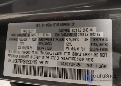 2022 Mazda Cx-5 2.5 S Select z USA, uszkodzony, nr VIN JM3KFBBM3N0530416